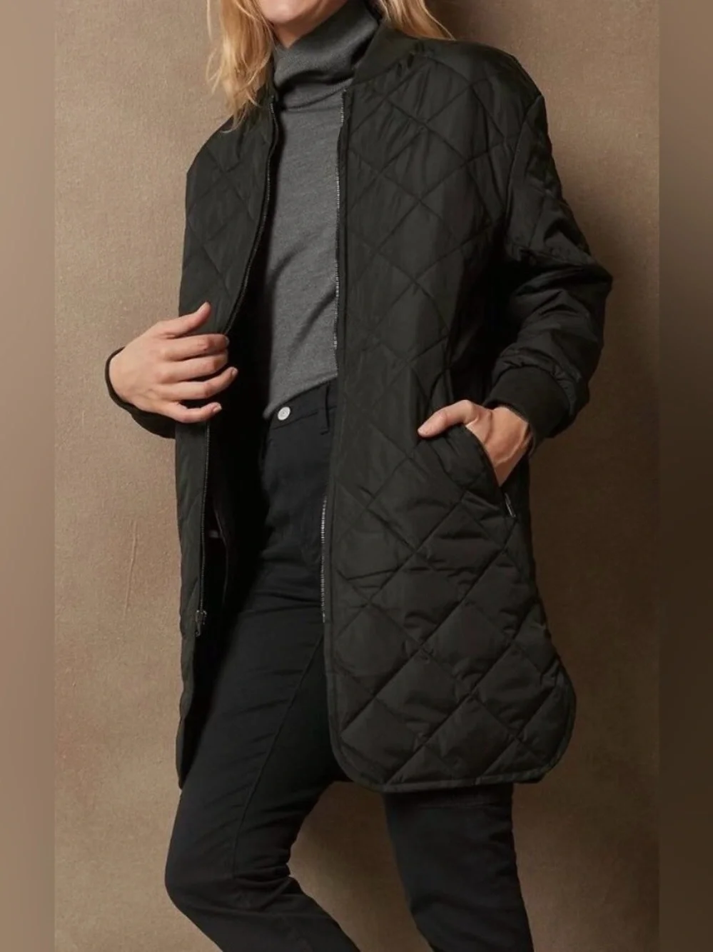 New! Banana Republic Black Quilted Long  Jacket